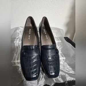 David Tate Navy Croc-Embossed Loafers